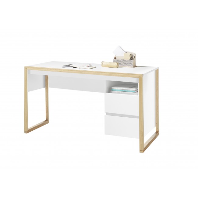 FAKIR biurko lakier biały mat + drewno dębowe 140/60/75 